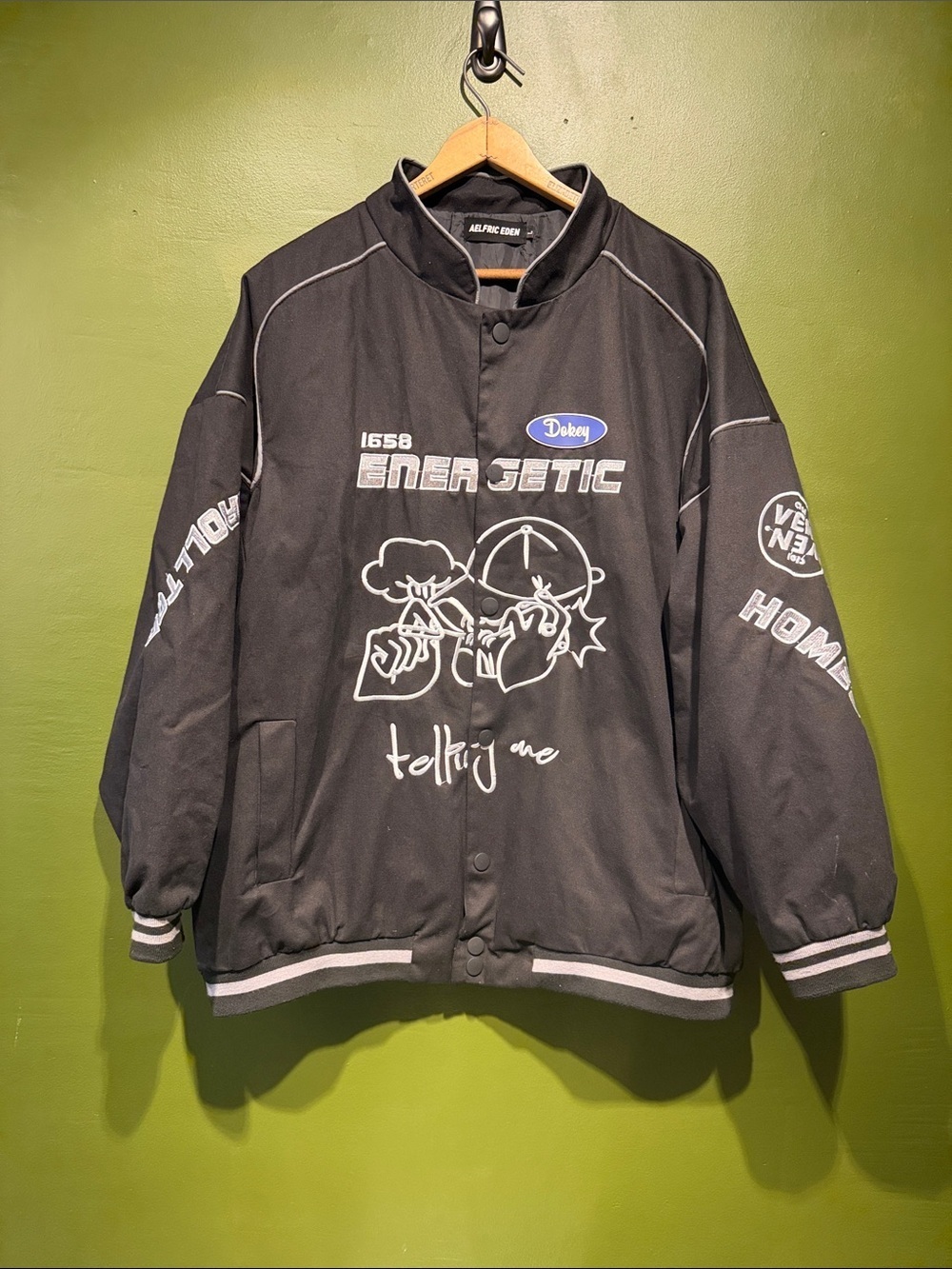 Aelfric Eden Black Graphic 'Energetic' Bomber Racing Jacket